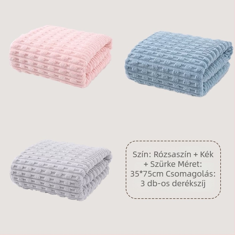 3 darab Coral Fleece törölközők — nedvszívó, gyorsan száradó, vastagított, élvarrásos, arc- és derékhoz (150D)