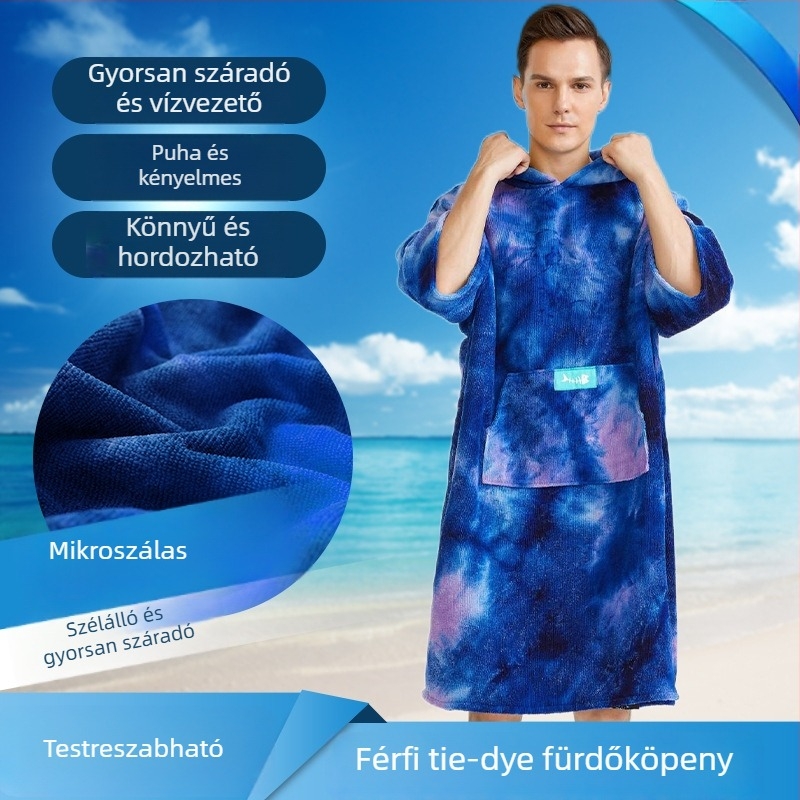 Kapucnis strandtörölköző — finom rostú anyag, több mint 500 g, poliészter rost, egyfonalas fonal, egyszerű szövés