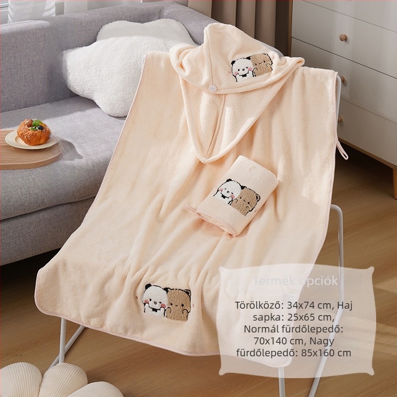 Panda korall fleece törölköző készlet hajszárító sapkával – 3 darab