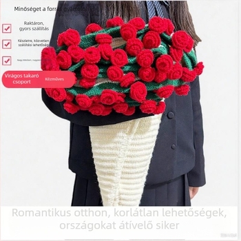 Kézzel kötött rózsa takaró‑csokor, horgolt
