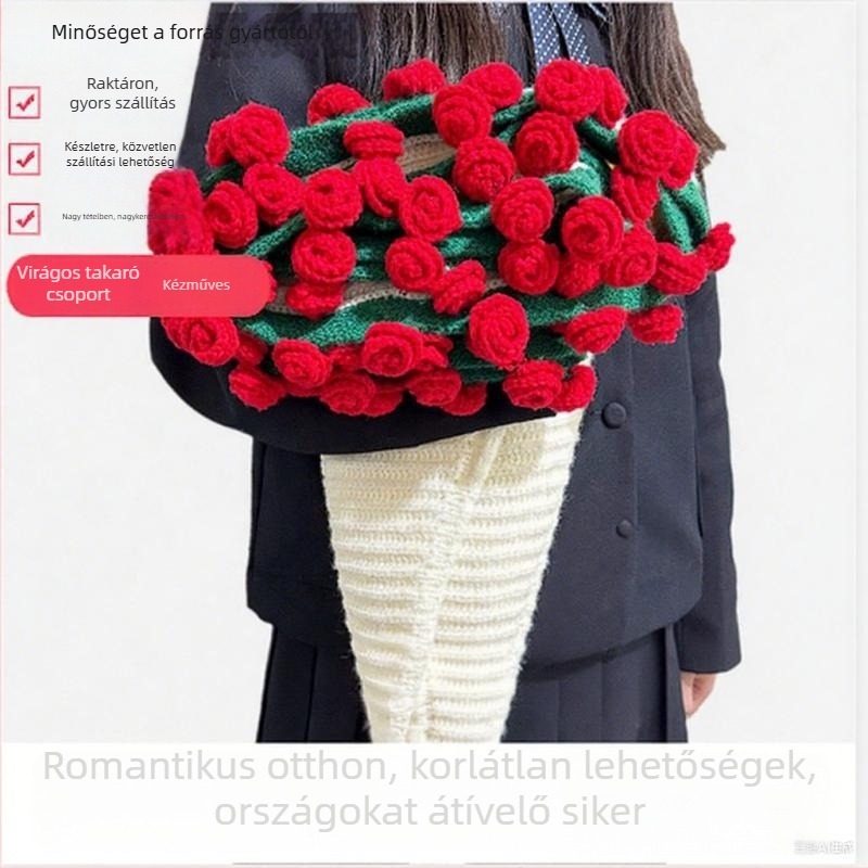 Kézzel kötött rózsa takaró‑csokor, horgolt