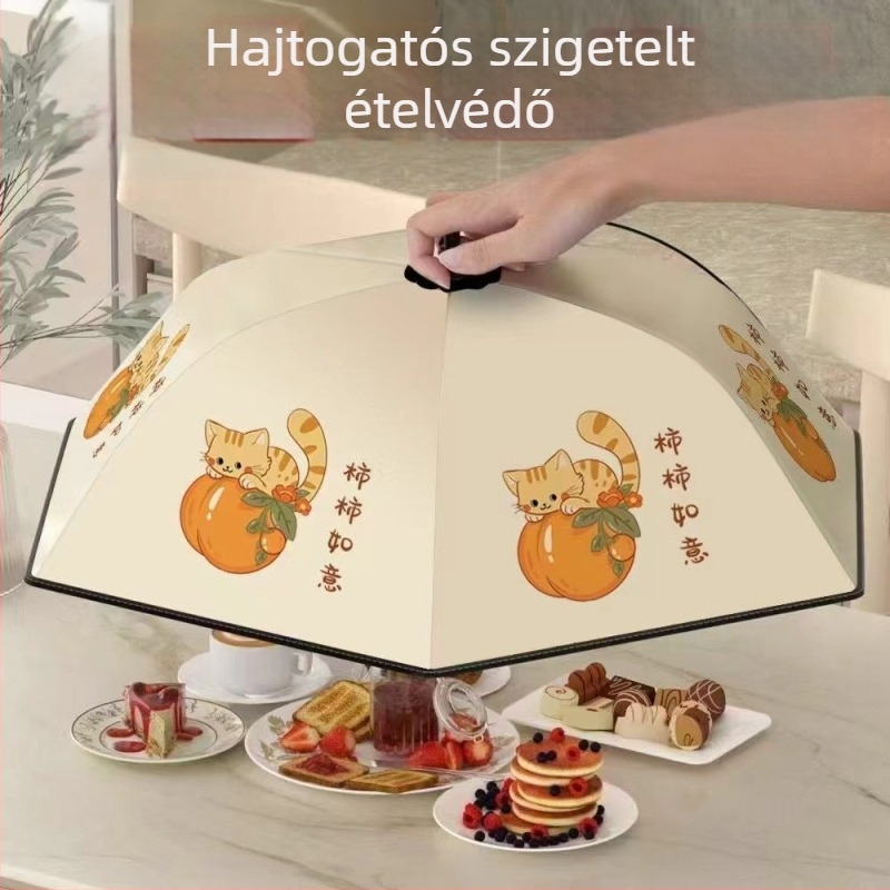 Összecsukható ételtakaró fedél, műanyagból, modern minimalist stílus, hőmegtartó és porvédő funkcióval, maradékok tárolására