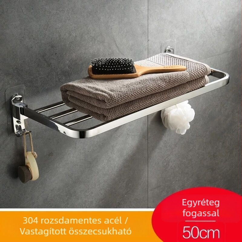 Egycsöves törölközőtartó a fürdőszobába, 304 rozsdamentes acél, falra szerelhető, fúrás nélkül