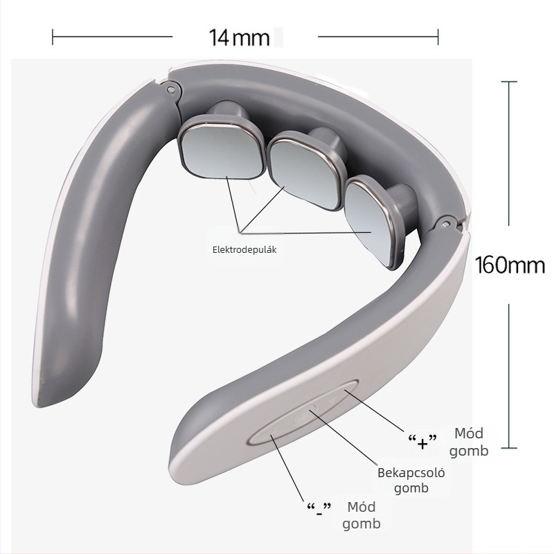 Hordozható nyaki masszírozó háromfejű fűtéssel a nyak és vállak számára; funkciók: akupunktúra, masszázs, ujjnyomás, gyúrás, ütögetés; működés: akkumulátor (Model 20020; Akkumulátorral működik; Háromfejű fűtés; Nyakra és vállakra; Funkciók: akupunktúra, ma