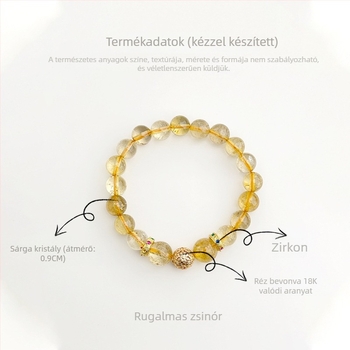 Kézzel készített citrines karkötő, uniszex kínai stílusú geometriai dizájnnal, irodalmi retro.