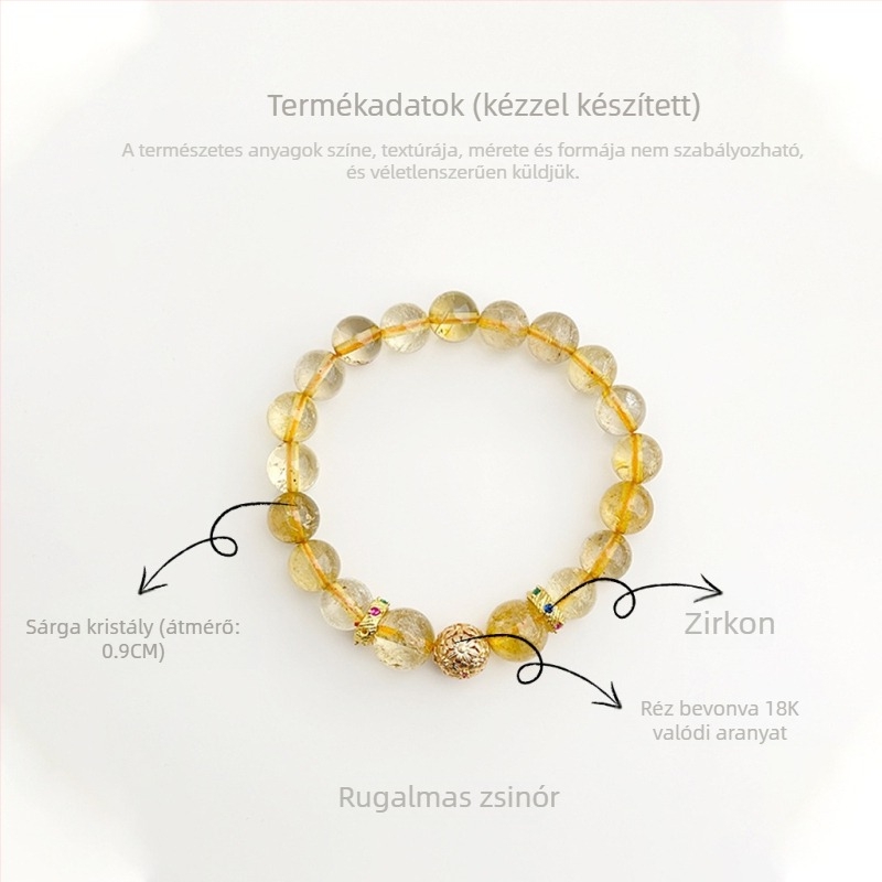 Kézzel készített citrines karkötő, uniszex kínai stílusú geometriai dizájnnal, irodalmi retro.