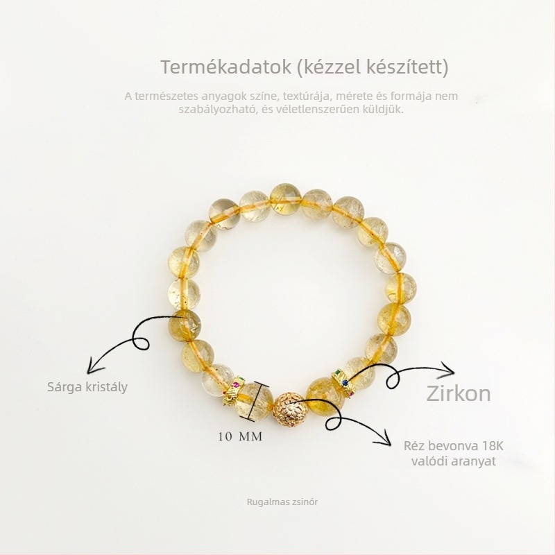 Kézzel készített citrines karkötő, uniszex kínai stílusú geometriai dizájnnal, irodalmi retro.