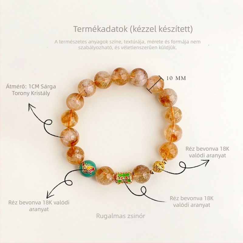 Kézzel készített citrines karkötő, uniszex kínai stílusú geometriai dizájnnal, irodalmi retro.