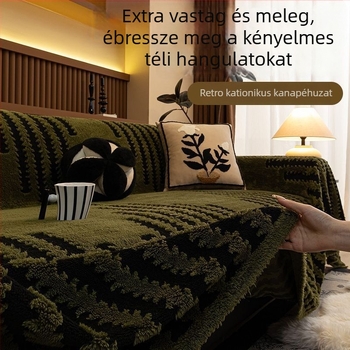 Púpos kanapéhuzat plüss anyaggal - houndstooth mintával - egy darabos teljes fedés, univerzális illeszkedés, minimaliststílus