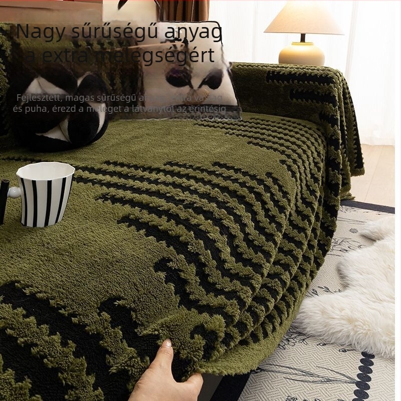 Púpos kanapéhuzat plüss anyaggal - houndstooth mintával - egy darabos teljes fedés, univerzális illeszkedés, minimaliststílus