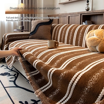 Chenille kanapévédő sarokkanapéra – Mid-Century stílus, csíkos minta, minimalist, testreszabható