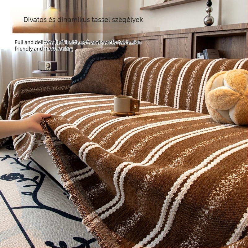 Chenille kanapévédő sarokkanapéra – Mid-Century stílus, csíkos minta, minimalist, testreszabható