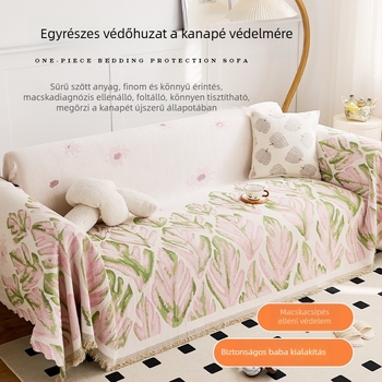 Díványvédő - Chenille, háromüléses kanapóhoz, egyszínű vagy virágos mintával, Ins stílus