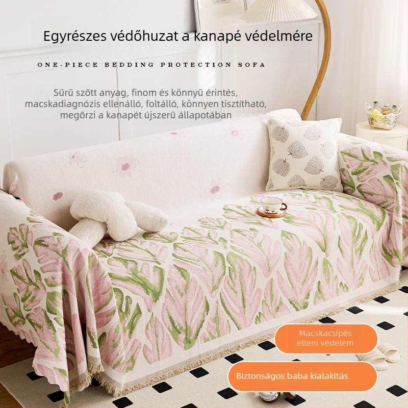 Díványvédő - Chenille, háromüléses kanapóhoz, egyszínű vagy virágos mintával, Ins stílus