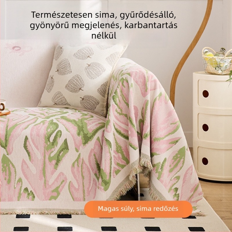 Díványvédő - Chenille, háromüléses kanapóhoz, egyszínű vagy virágos mintával, Ins stílus