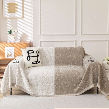 Chenille kanapévédő, krém színű, egyszínű, elegáns megjelenés, univerzális kanapéhoz