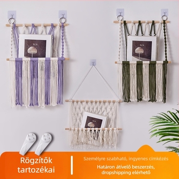 Pamutkötélből készült tárolópolc, kézzel szőtt faliszőnyeg, téglalap alakú, modern minimalist stílus