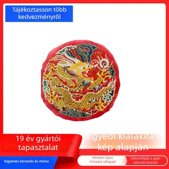 Kínai stílusú kör alakú sárkány mintás hímzett textil applikáció, hímzőfonal, vízoldható hímző háttér