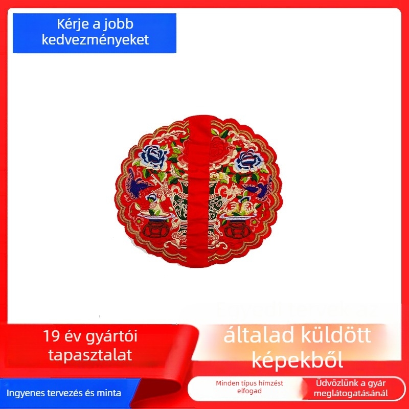 Kínai stílusú kör alakú sárkány mintás hímzett textil applikáció, hímzőfonal, vízoldható hímző háttér