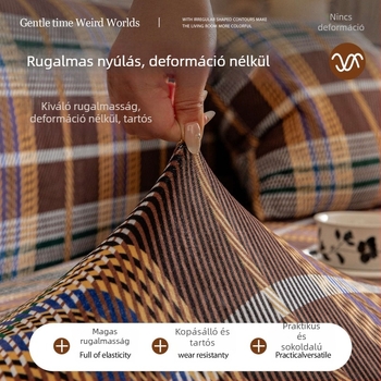 Nyújtható kanapéhuzat – teljes lefedés, univerzális méret, chenille anyag, rács mintázat, sarokkanapóhoz