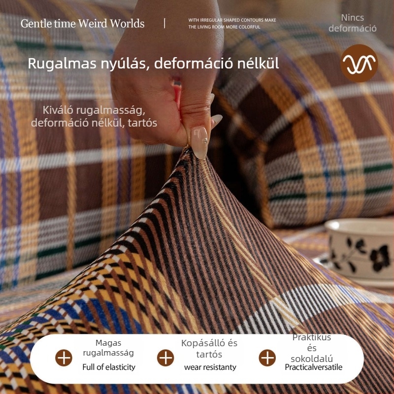 Nyújtható kanapéhuzat – teljes lefedés, univerzális méret, chenille anyag, rács mintázat, sarokkanapóhoz