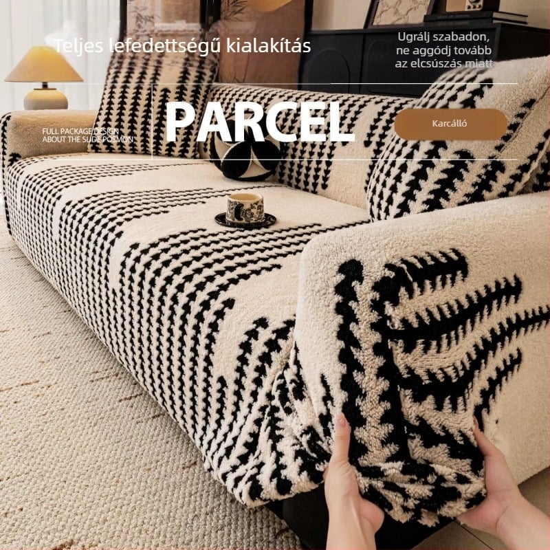 Shu pamut-velúr kanapévédő – univerzális, csúszásmentes, 2025 ősz-tél, minimalistán modern stílus, csíkos-geometrikus mintával