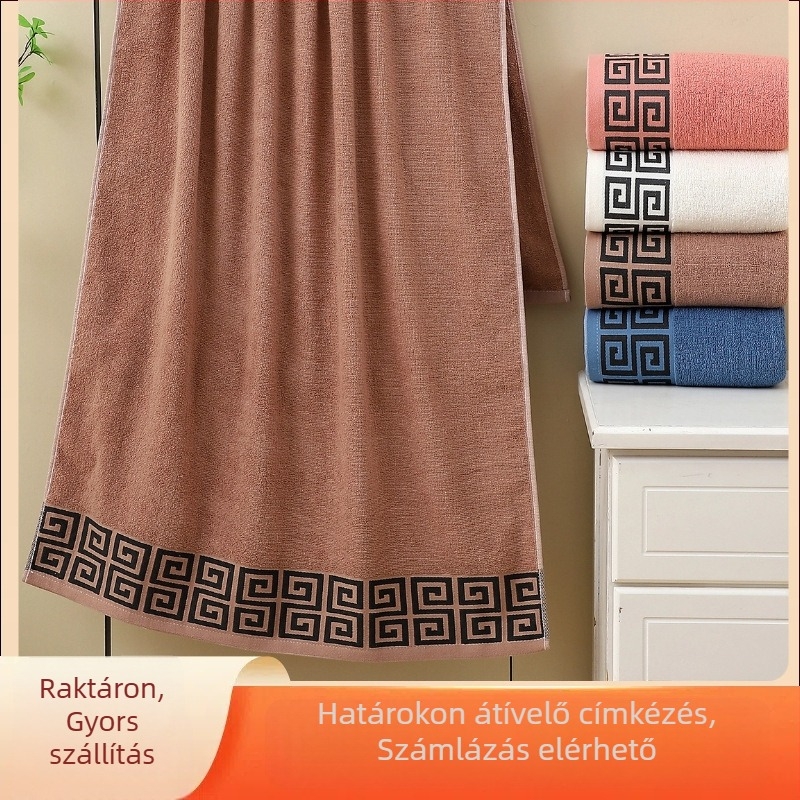 Pamut fürdőlepedő, vastag, nagy törölköző otthonra és strandra, 300–400 g, fonal 32S/14S, szövés: jacquard és sima; befejezés: varrás