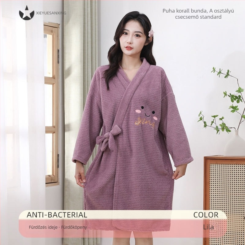 Felnőtt fürdőköpeny hosszú ujjakkal, korall fleece, ananász minta, körülbelül 350 g, 16 szálas fonal, sima szövés