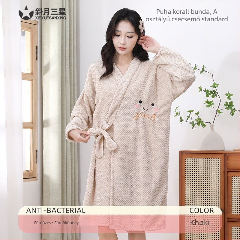 Felnőtt fürdőköpeny hosszú ujjakkal, korall fleece, ananász minta, körülbelül 350 g, 16 szálas fonal, sima szövés