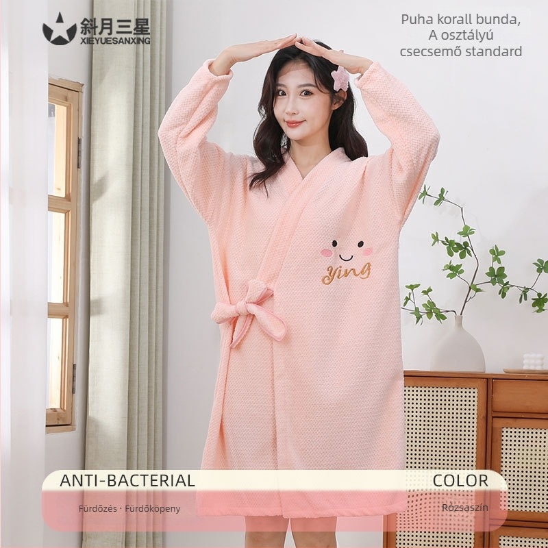 Felnőtt fürdőköpeny hosszú ujjakkal, korall fleece, ananász minta, körülbelül 350 g, 16 szálas fonal, sima szövés