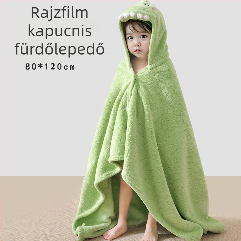 Gyerek kapucnis fürdőlepedő – korall polár, 300–400 g, 120D szál, hímzett
