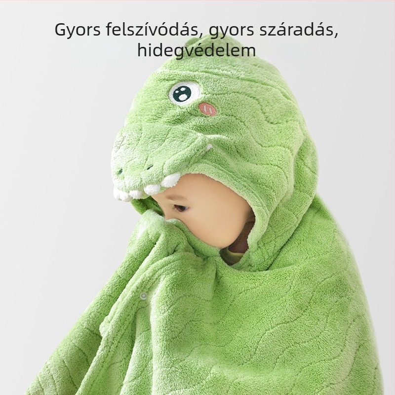 Gyerek kapucnis fürdőlepedő – korall polár, 300–400 g, 120D szál, hímzett
