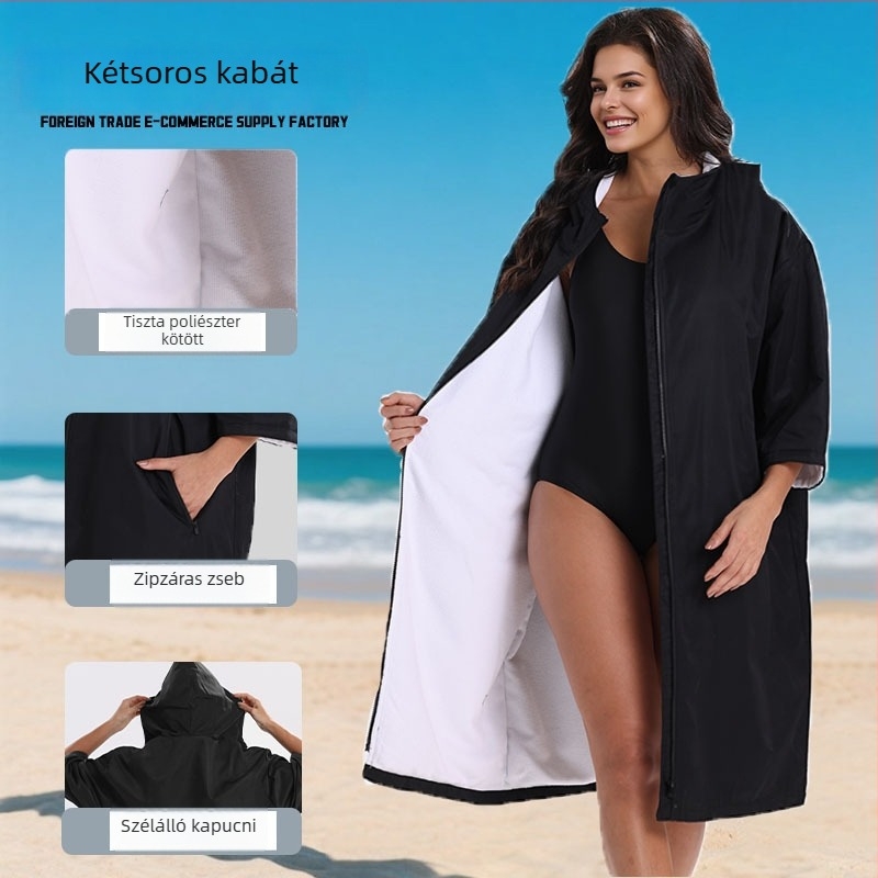 Gyorsan száradó kapucnis poncsó merüléshez és úszáshoz, nedvszívó strandköntös felnőtteknek, őszi-téli stílus