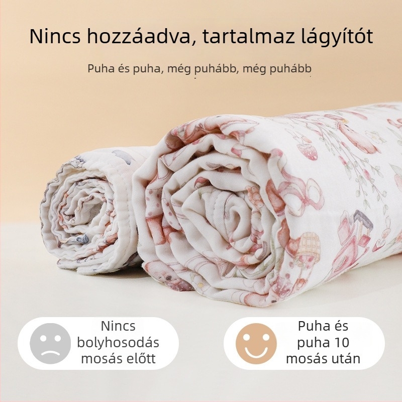 Baba kapucnis fürdő törölköző poncsó, géz anyagból, nedvszívó, gyorsan száradó, 300–400 g