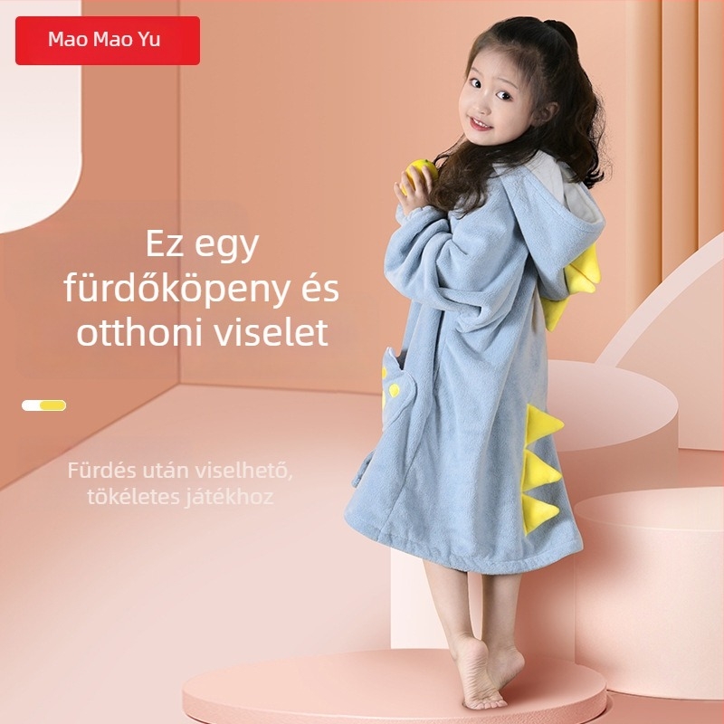 Drizzle korall fleece gyerekeknek fürdőköntöse, vastag nedvszívó téli viselet