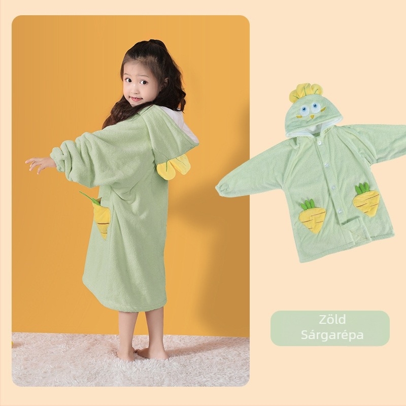 Drizzle korall fleece gyerekeknek fürdőköntöse, vastag nedvszívó téli viselet