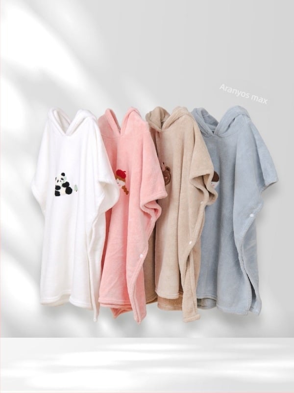 Gyermek fürdőköntös kapucnival, Cartoon stílus, korall velúr, nedvszívó, 1–3 éveseknek