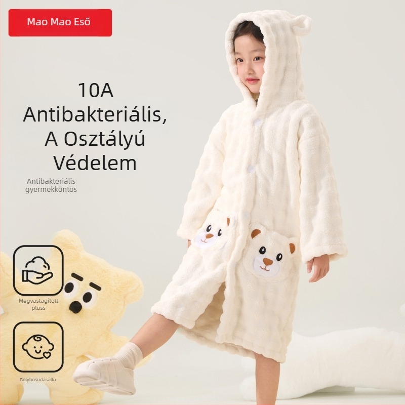 Drizzle gyerekeknek kapucnis fürdőköpeny korallpolárból, nedvszívó și puha, téli viselet, uniszex