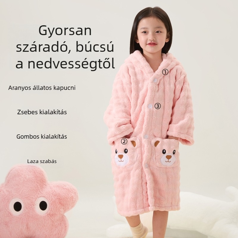 Drizzle gyerekeknek kapucnis fürdőköpeny korallpolárból, nedvszívó și puha, téli viselet, uniszex