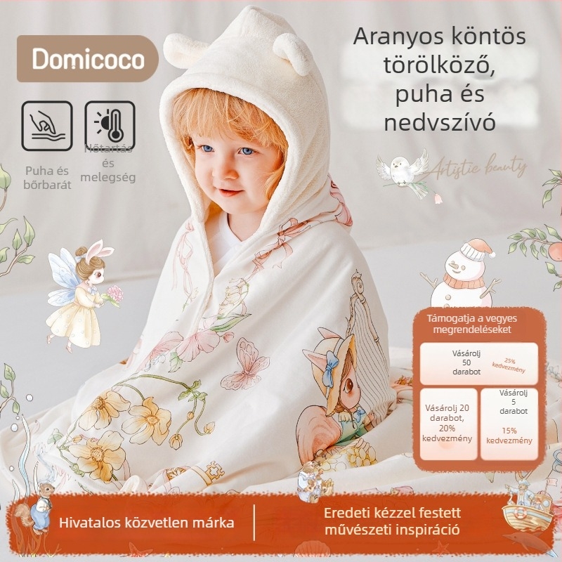 Domicoco babafürdő törölköző köntös kapucnival – nedvszívó, gyors száradás; 50% pamut, 50% modal; súly 500 g+