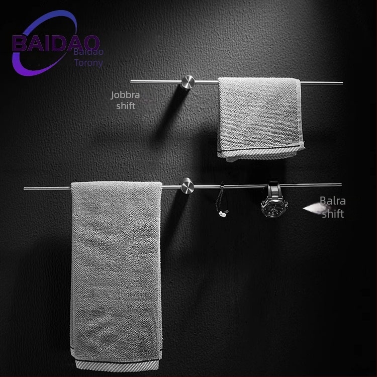 Rozsdamentes acélból készült perforált törölközőtartó, minimalist Fürdőszobai dizájn, egy rúddal, mozgatható, teherbírás 10 kg