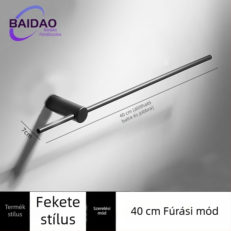 Rozsdamentes acélból készült perforált törölközőtartó, minimalist Fürdőszobai dizájn, egy rúddal, mozgatható, teherbírás 10 kg