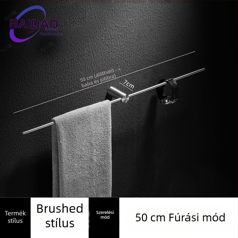Rozsdamentes acélból készült perforált törölközőtartó, minimalist Fürdőszobai dizájn, egy rúddal, mozgatható, teherbírás 10 kg