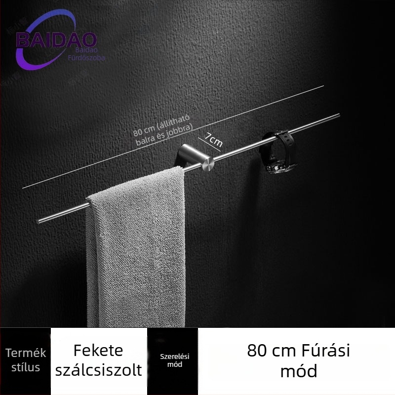 Rozsdamentes acélból készült perforált törölközőtartó, minimalist Fürdőszobai dizájn, egy rúddal, mozgatható, teherbírás 10 kg