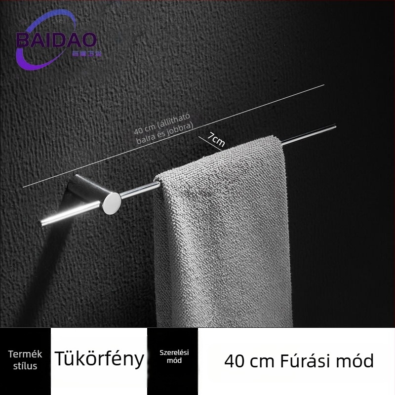 Rozsdamentes acélból készült perforált törölközőtartó, minimalist Fürdőszobai dizájn, egy rúddal, mozgatható, teherbírás 10 kg