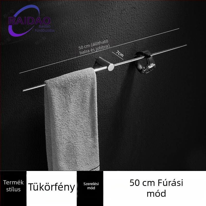 Rozsdamentes acélból készült perforált törölközőtartó, minimalist Fürdőszobai dizájn, egy rúddal, mozgatható, teherbírás 10 kg