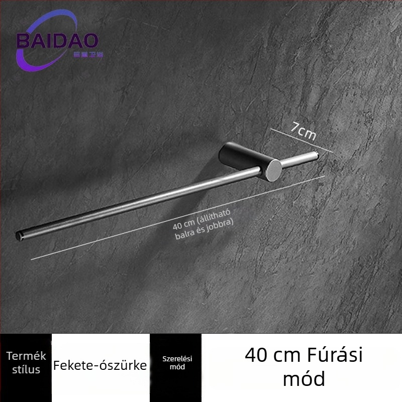 Rozsdamentes acélból készült perforált törölközőtartó, minimalist Fürdőszobai dizájn, egy rúddal, mozgatható, teherbírás 10 kg