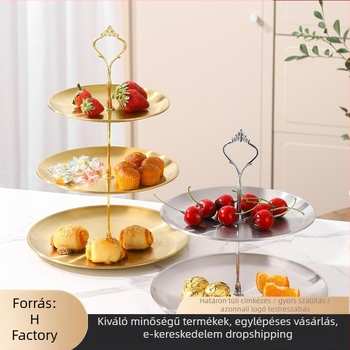Háromtálas rozsdamentes acél gyümölcs- és desszerttál Nordic light luxury stílusban, 2024-ben bemutatva.