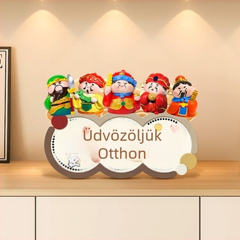 Fából készült gravírozott Öt Gazdagság Istene dísztábla – testreszabható, Új kínai stílus, előszobai dekoráció, nappali TV-szekrény dísze