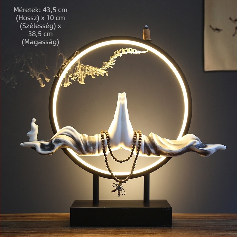 Porcelán Buddha szobor irodai asztalhoz, új kínai stílusú Zen dekoráció kerámiás lógó elemmel és fa karkötővel